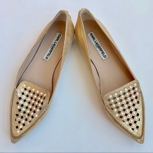 Karl Lagerfeld  Devan Embellished Gold Soft Brushed Suede Shoe